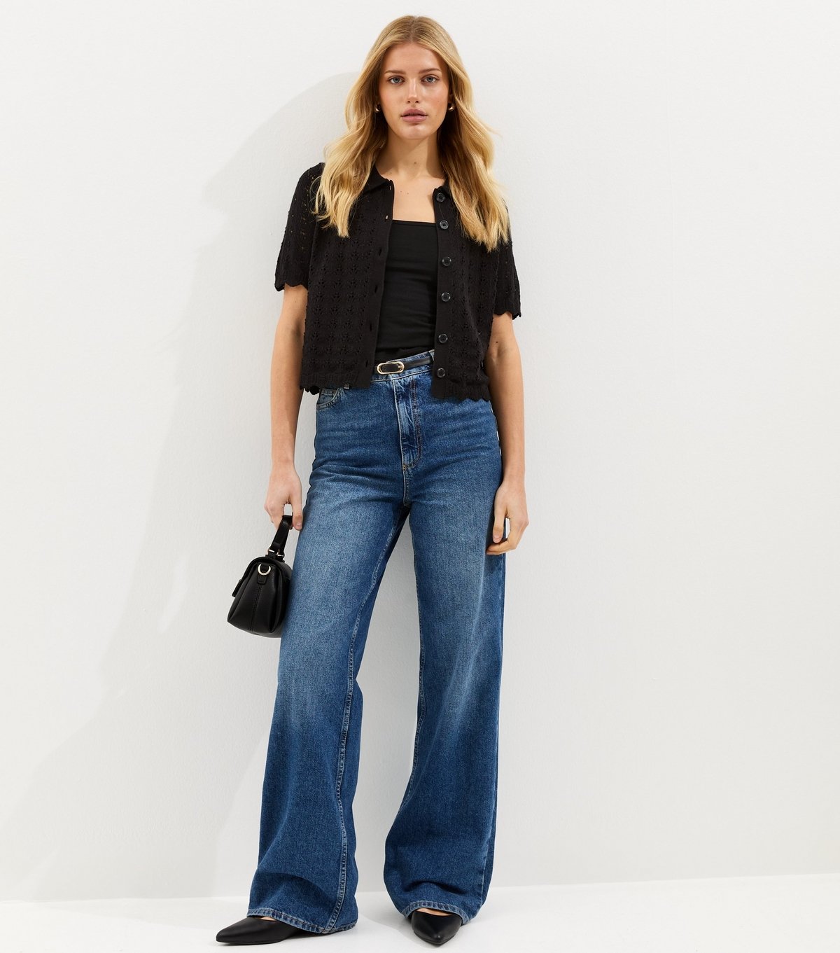 New Look Women's Black Cotton Rich Pointelle Button Up Short Sleeve Cardigan New Look - 4