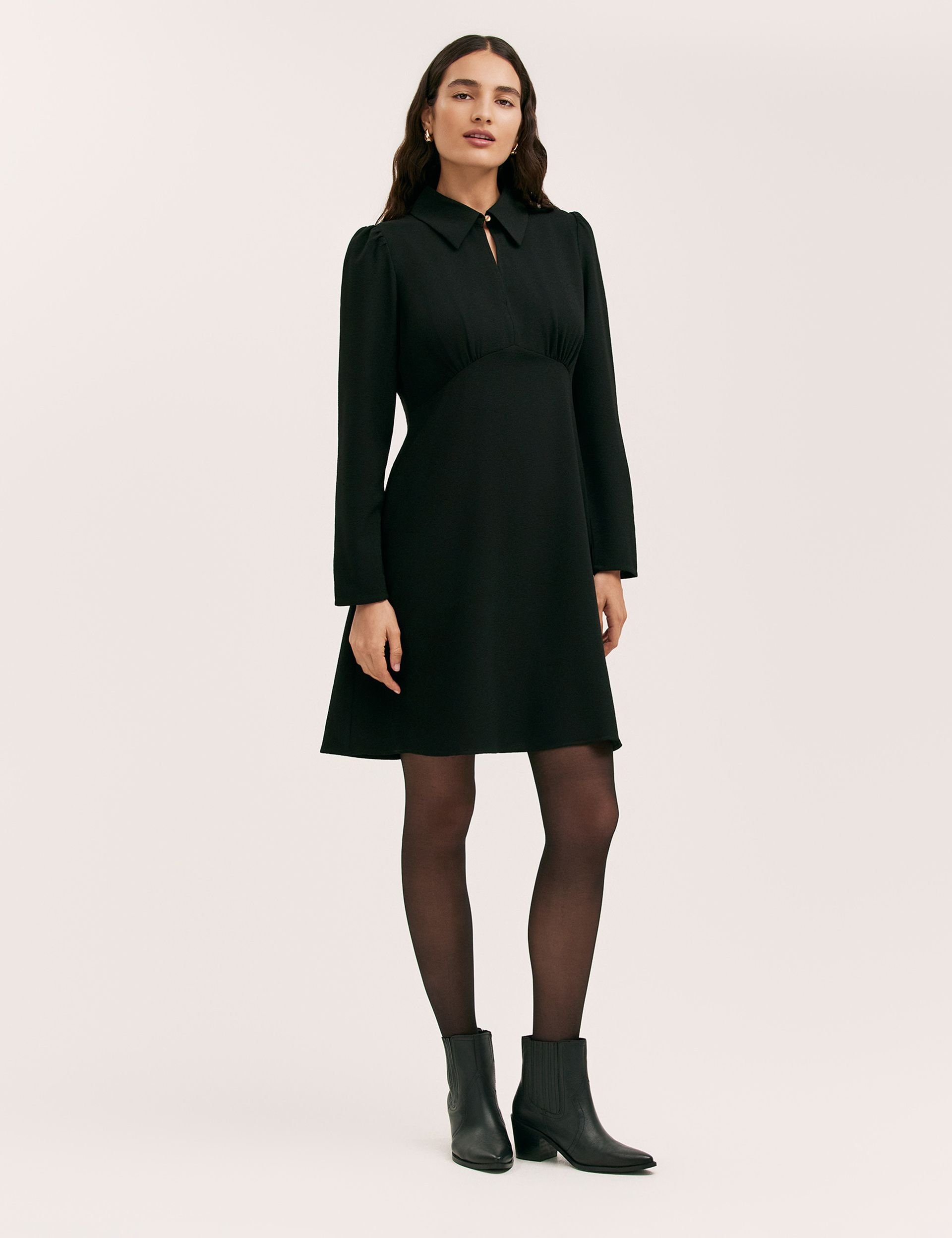 Finery London Finery London Women's Sabine Long Sleeve Collared Short Dress in Black - 2