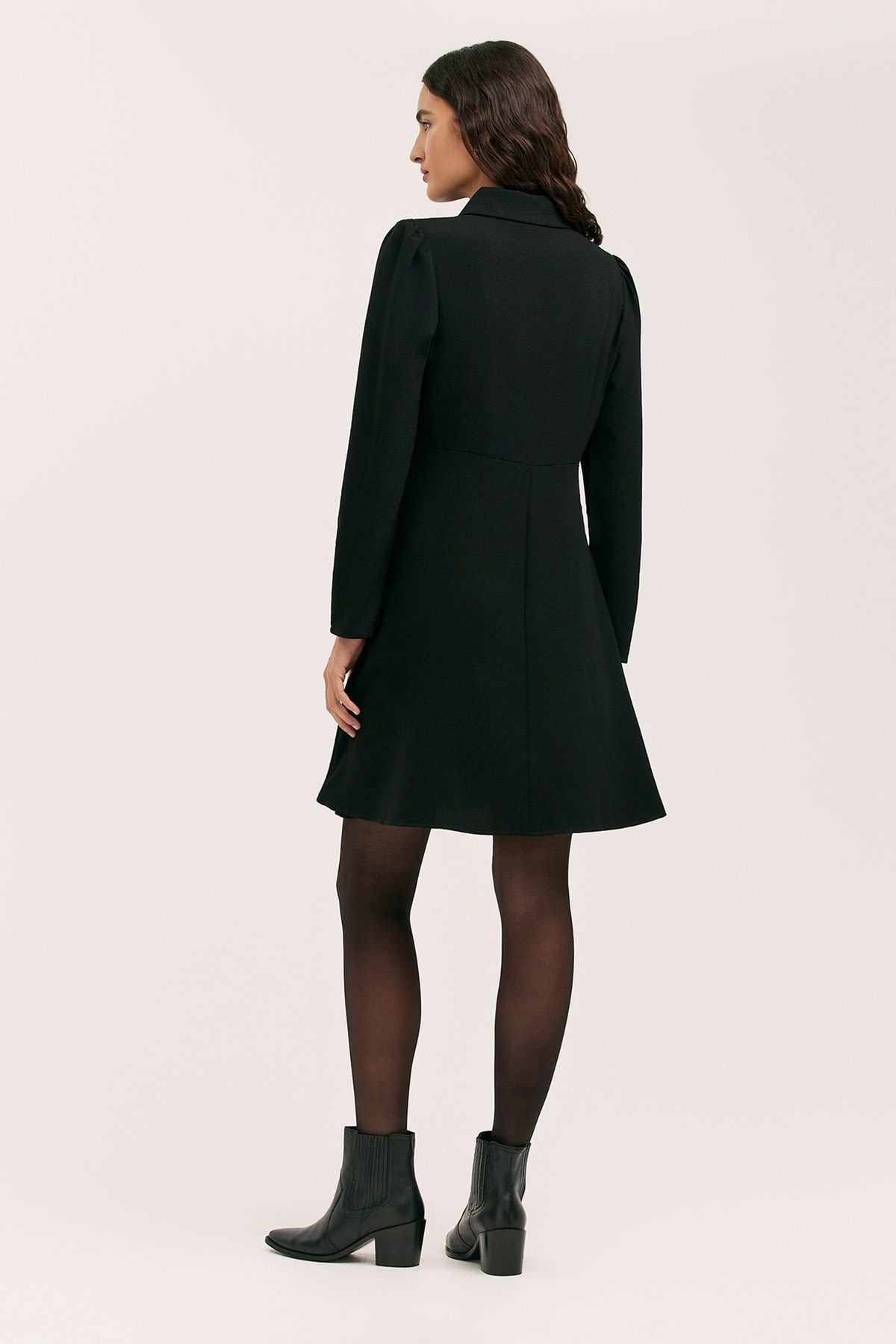 Finery London Finery London Women's Sabine Long Sleeve Collared Short Dress in Black - 3