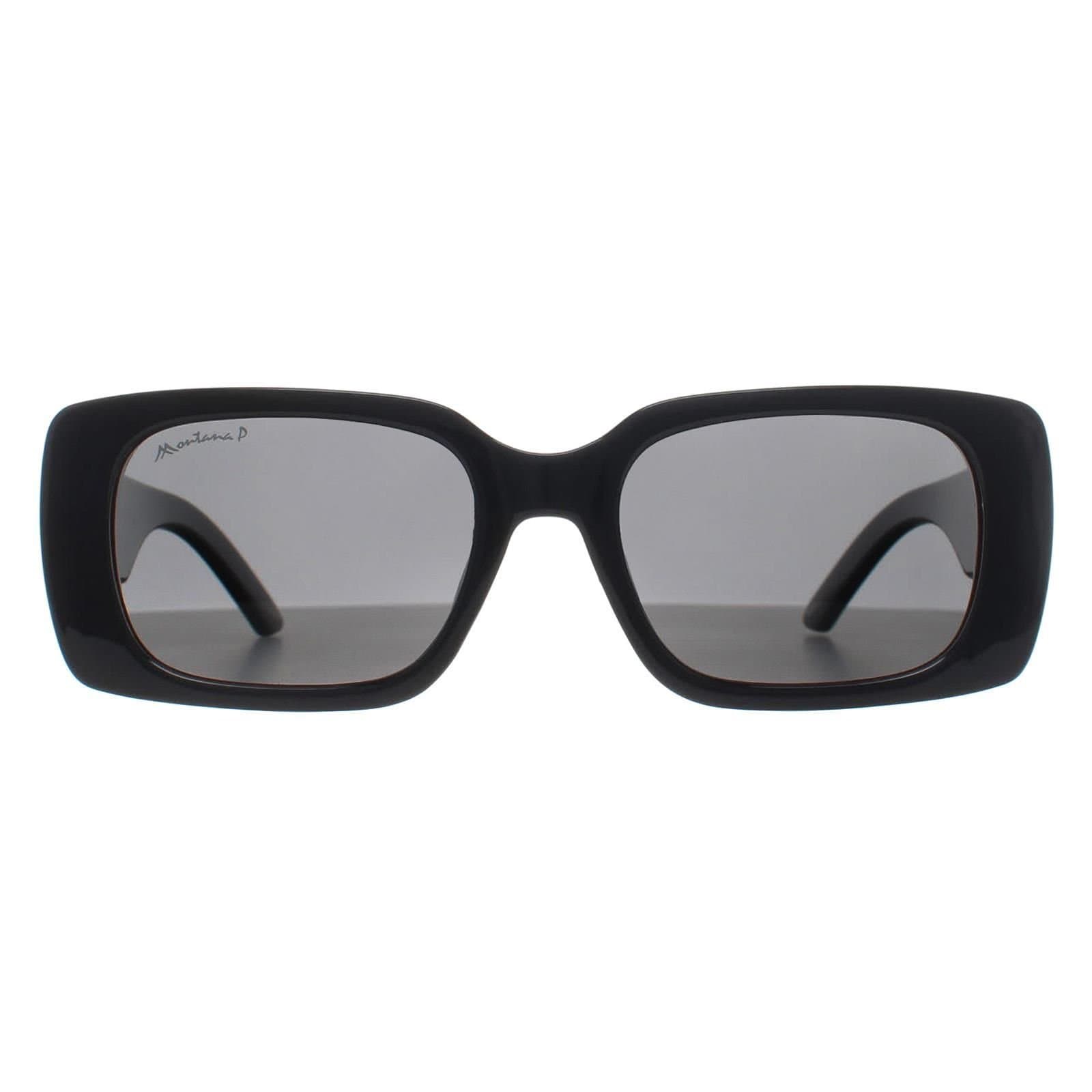 montana montana Women's Rectangle Shiny Black Smoke Polarized MP194