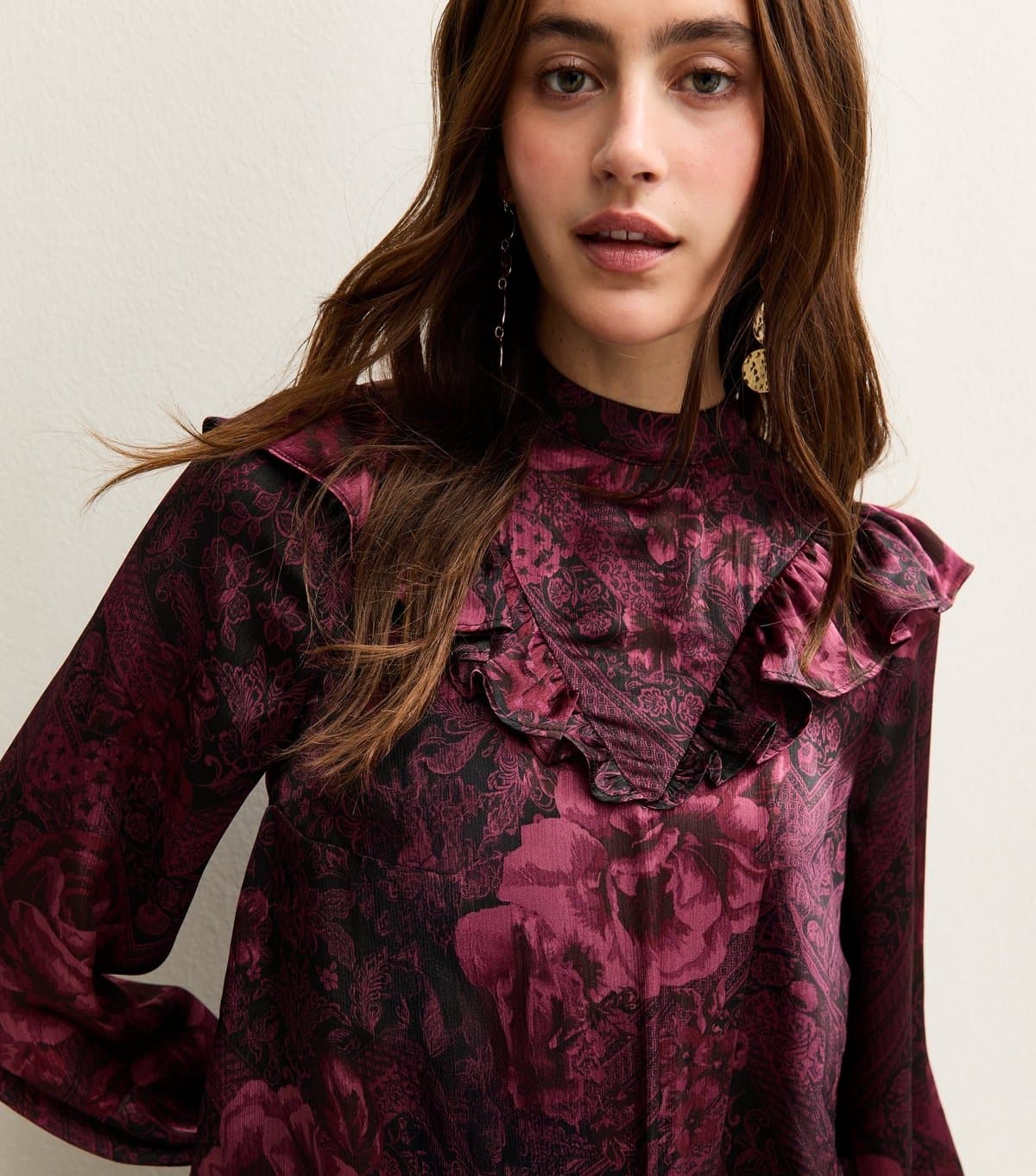 New Look Women's Red Floral Print High Neck Blouse New Look