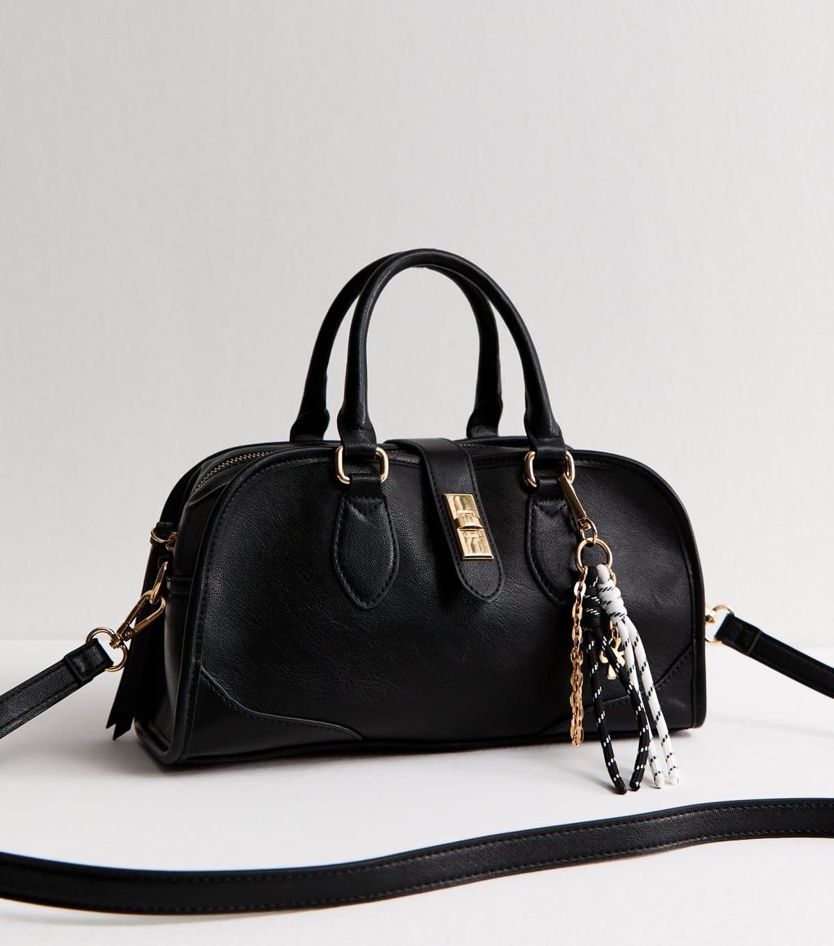 New Look Black Faux Leather Charm Detail Bowler Bag New Look