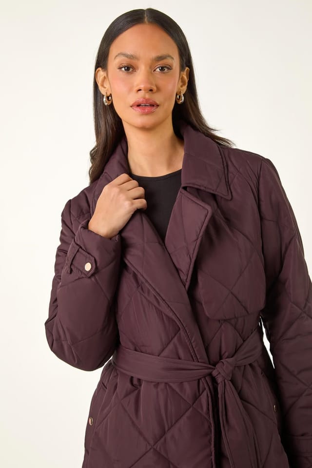 Dusk Dusk Women's Chevron Wrap Quilted Puffer Coat in Wine - 2