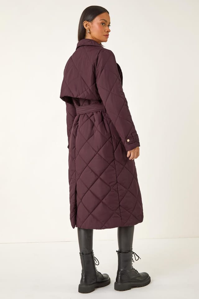 Dusk Dusk Women's Chevron Wrap Quilted Puffer Coat in Wine - 3