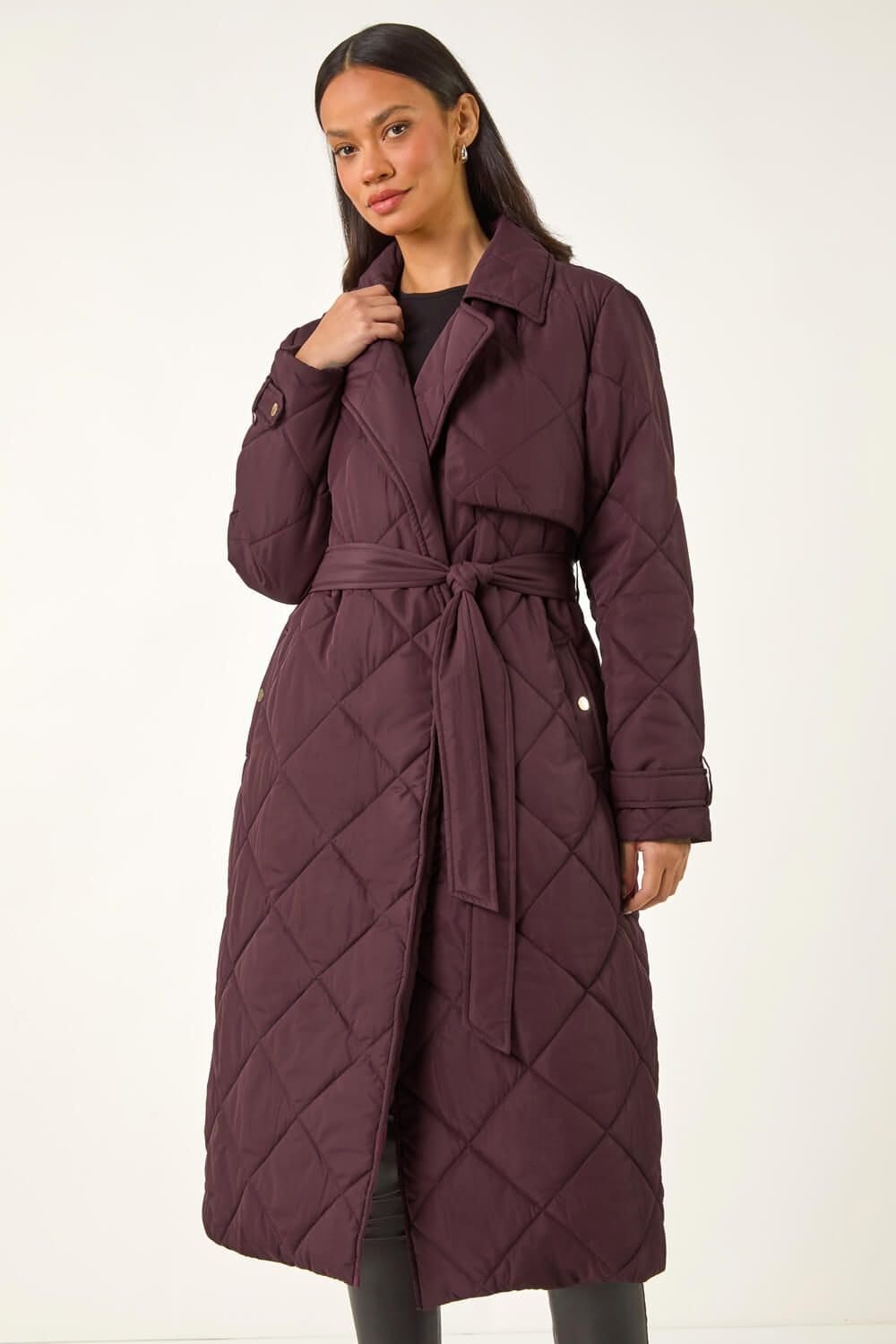 Dusk Dusk Women's Chevron Wrap Quilted Puffer Coat in Wine - 4