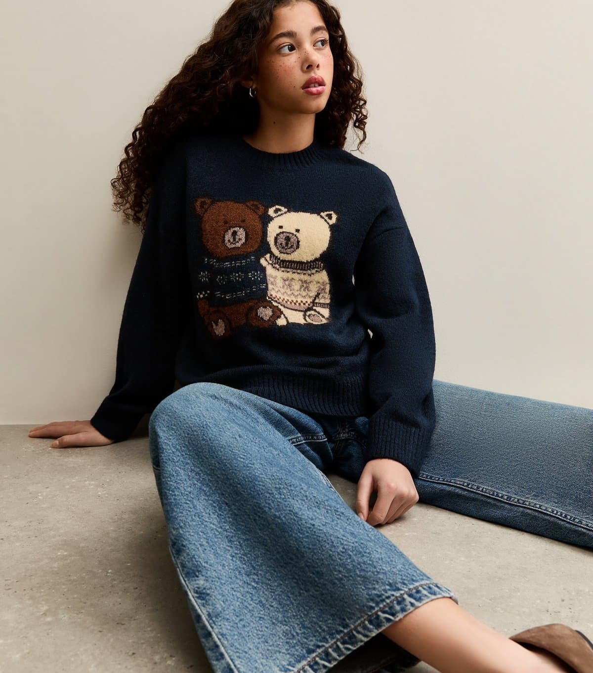 New Look Girls' Navy Bear Embroidered Jumper New Look