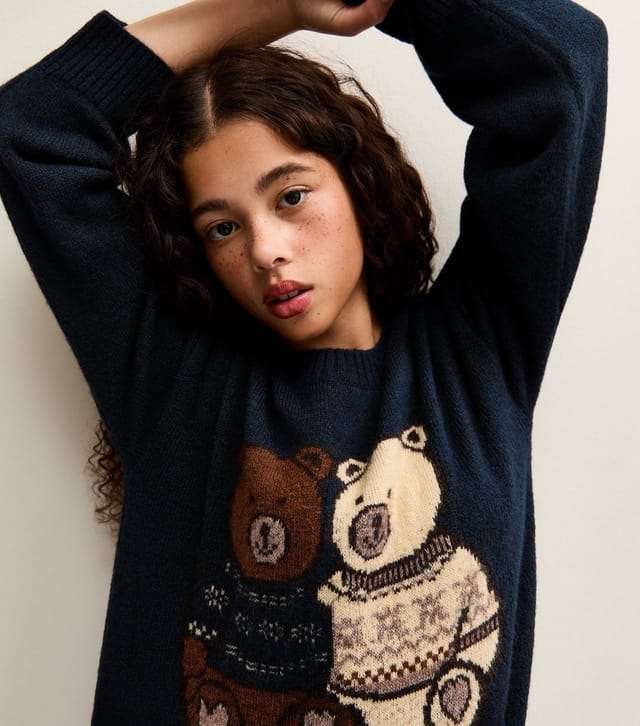 New Look Girls' Navy Bear Embroidered Jumper New Look - 2