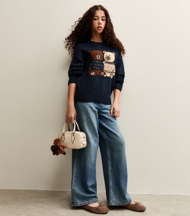 New Look Girls' Navy Bear Embroidered Jumper New Look - 3