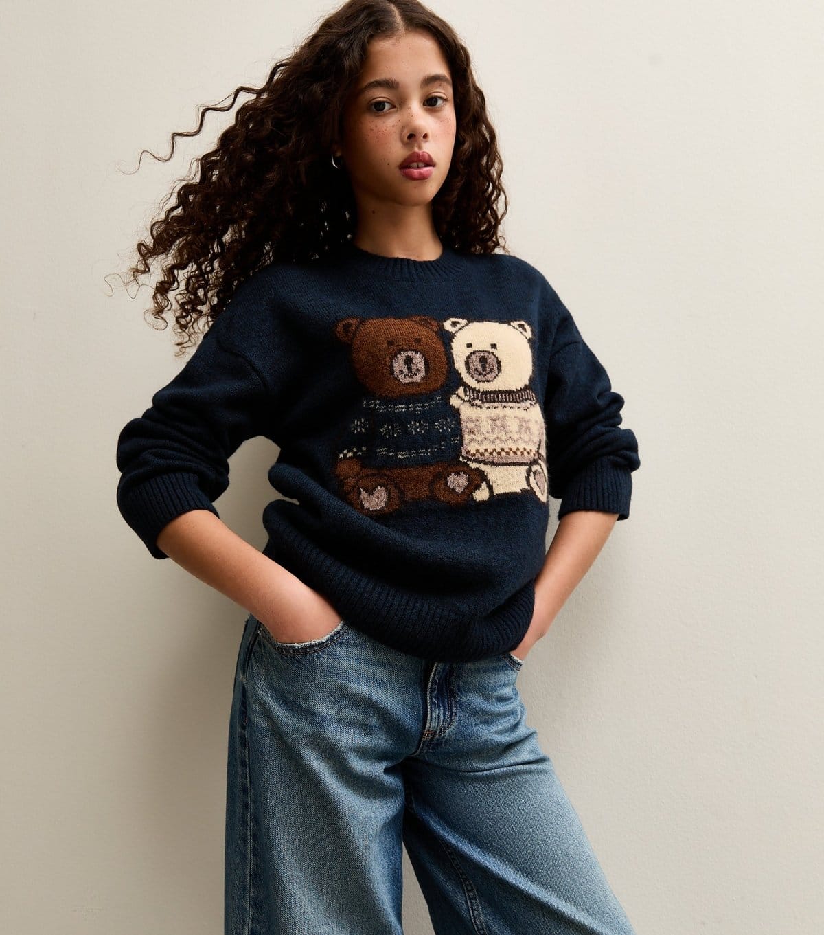 New Look Girls' Navy Bear Embroidered Jumper New Look - 4