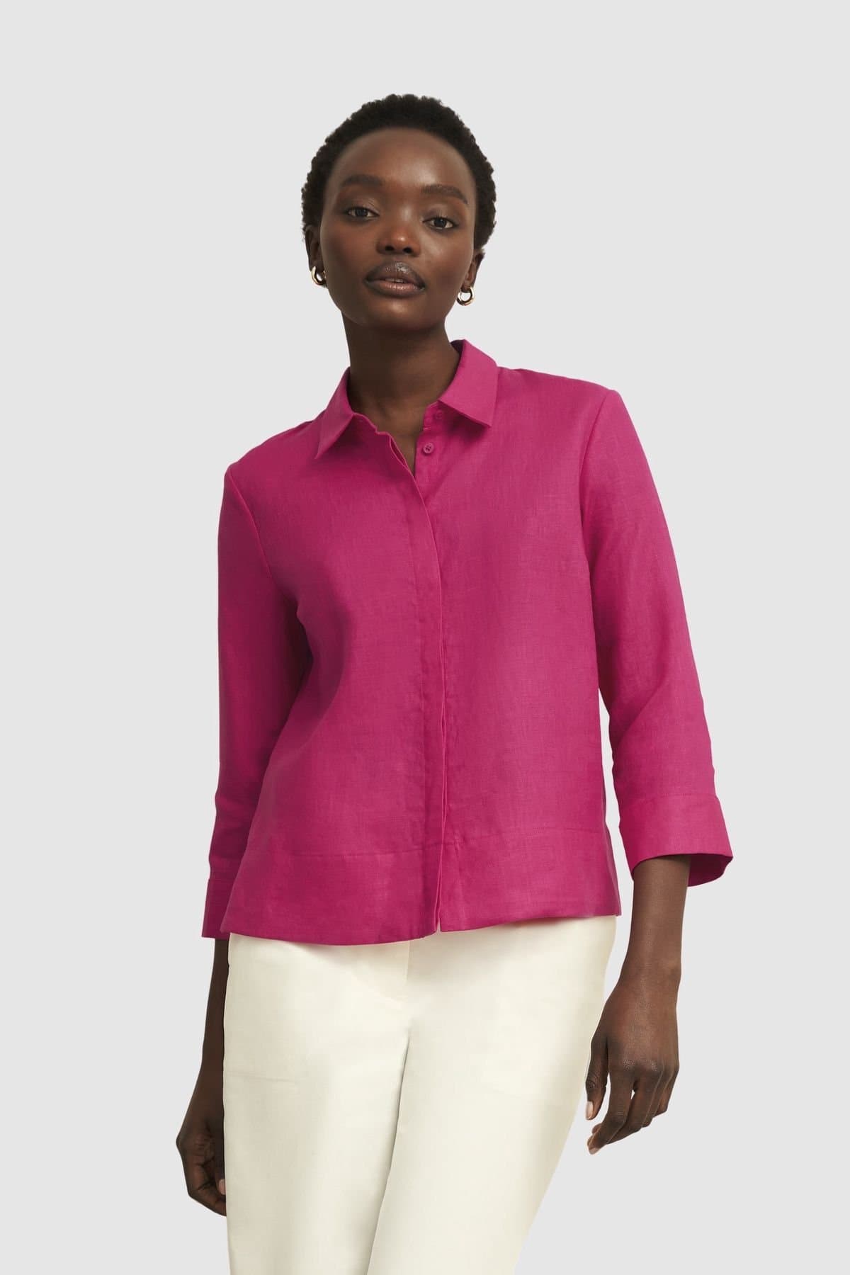 Hobbs London Hobbs London Women's Nita Three-Quarter Sleeve Linen Shirt in Fuchsia