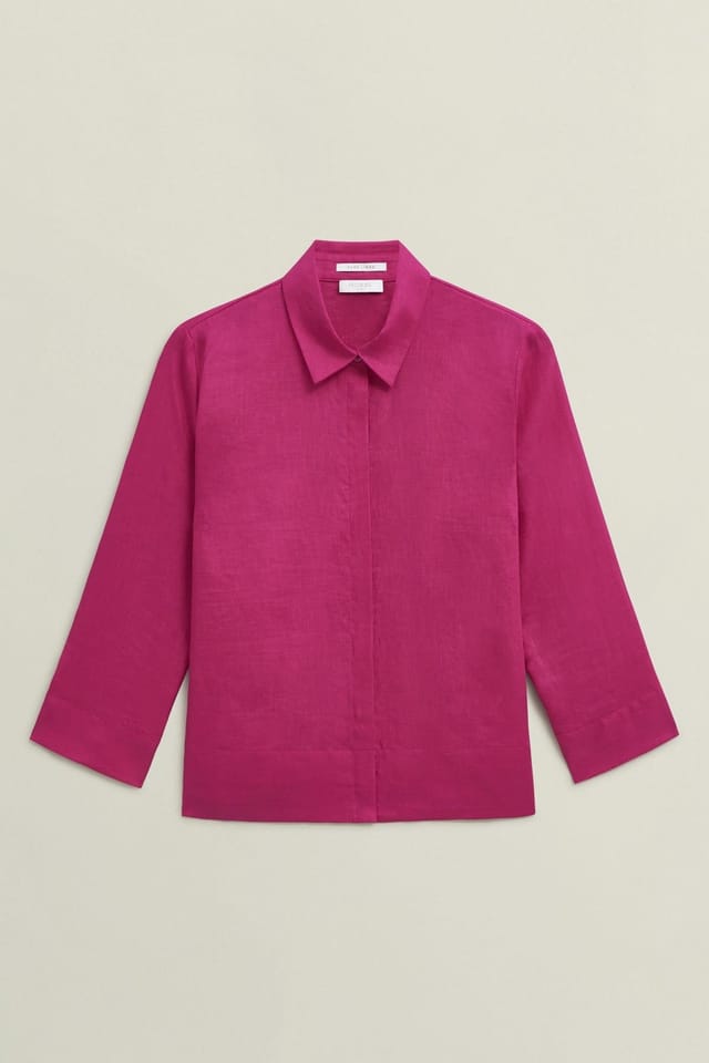 Hobbs London Hobbs London Women's Nita Three-Quarter Sleeve Linen Shirt in Fuchsia - 2