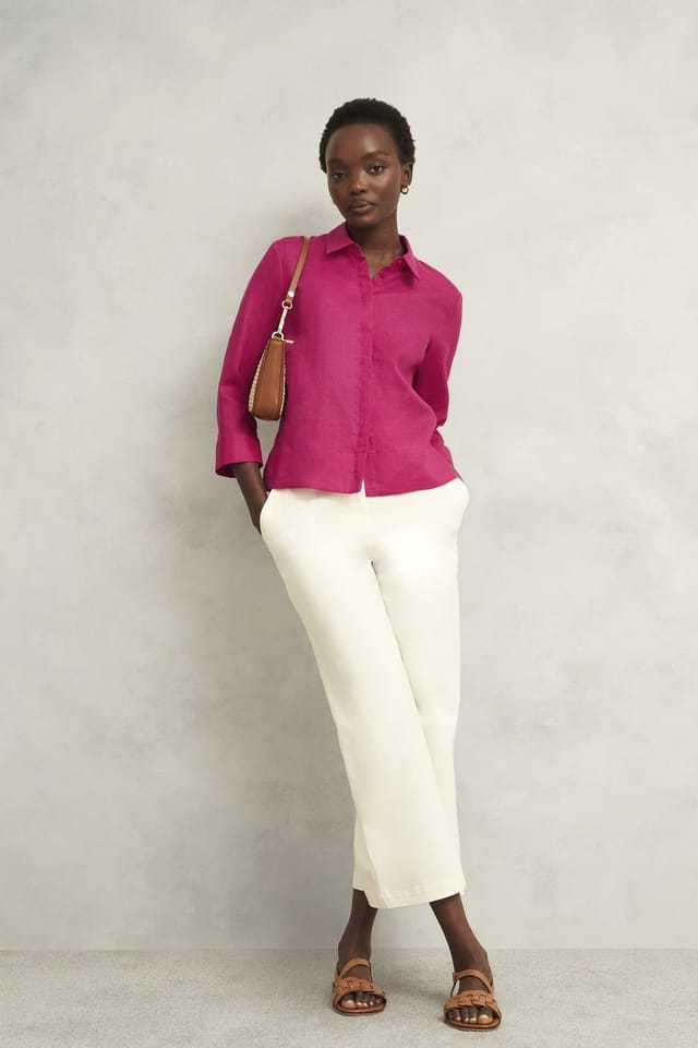 Hobbs London Hobbs London Women's Nita Three-Quarter Sleeve Linen Shirt in Fuchsia - 3