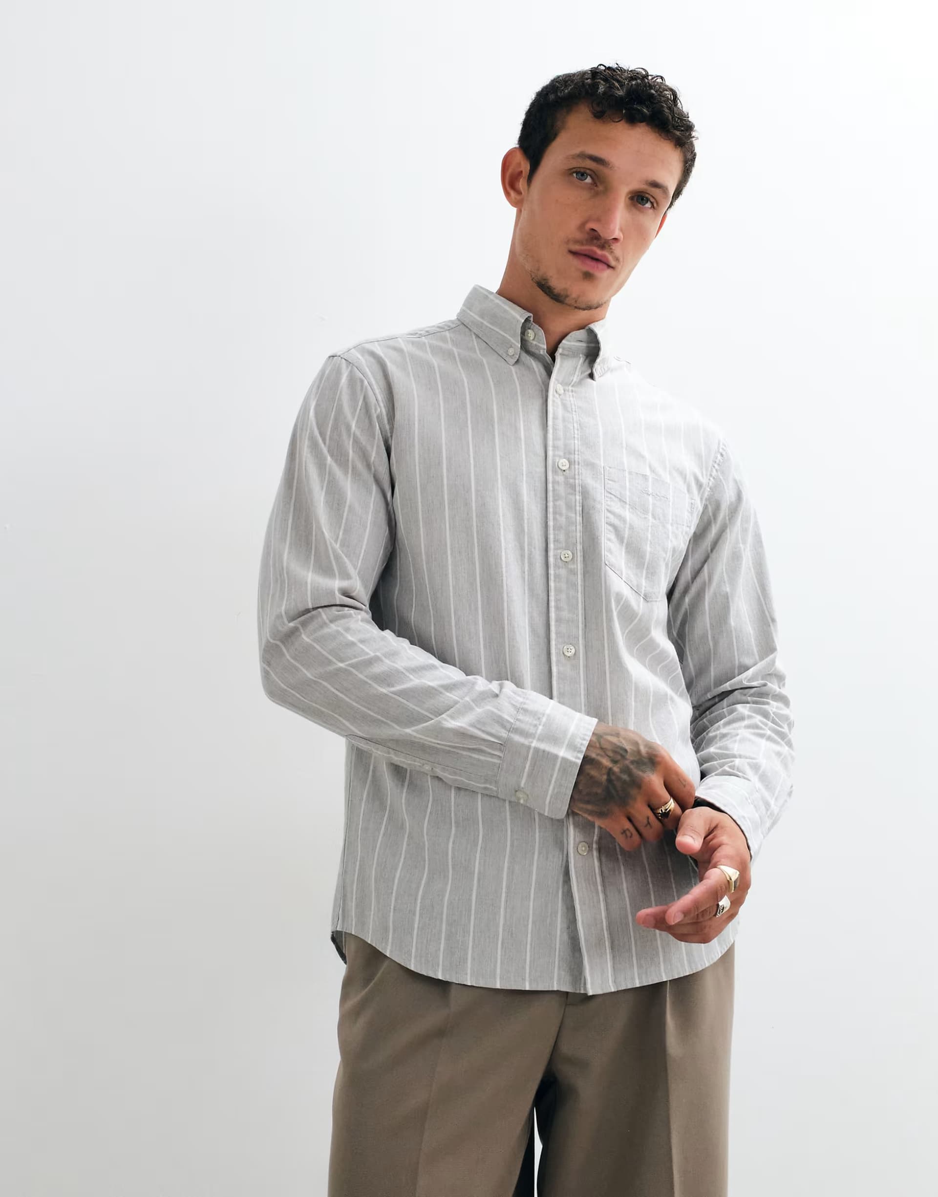 ASOS Gant regular fit poplin melange stripe shirt in grey
