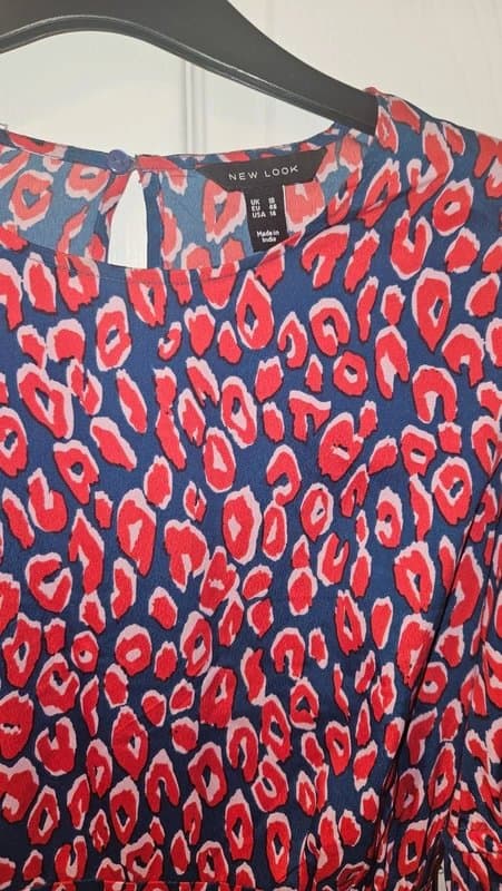 New Look New Look Blue & Red Leopard Print Mini Dress - Size 18