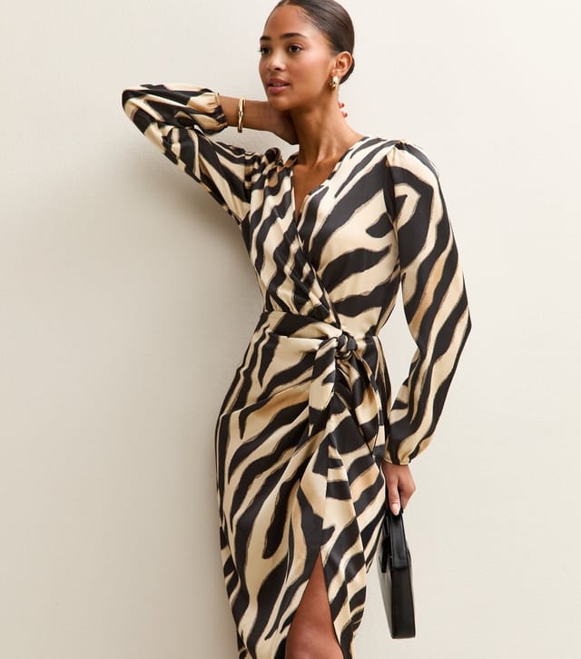New Look Women's Black Zebra Print Satin Tie Waist Midi Dress New Look - 3