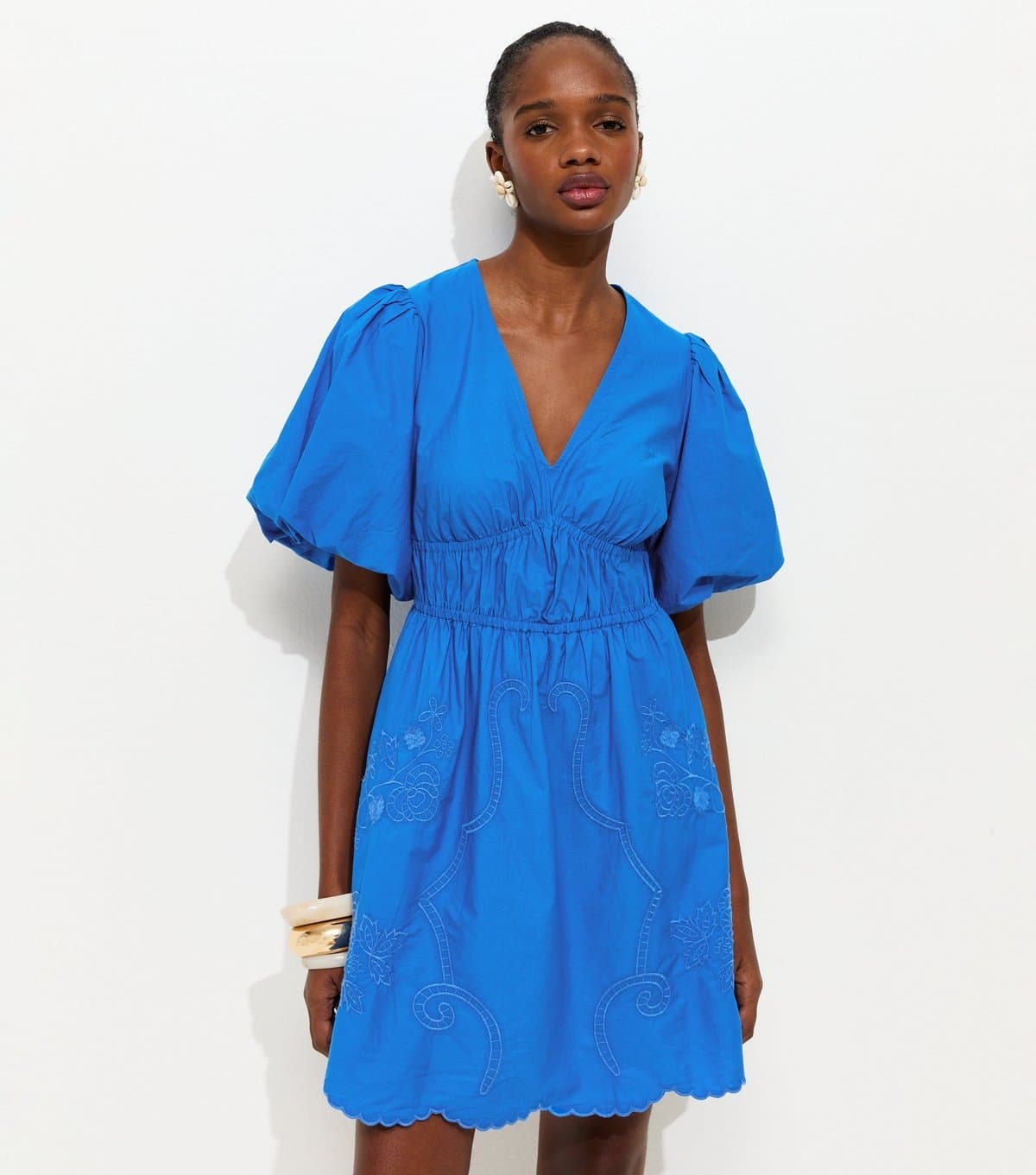 New Look Women's Bright Blue Embroidered Cutwork Mini Dress New Look