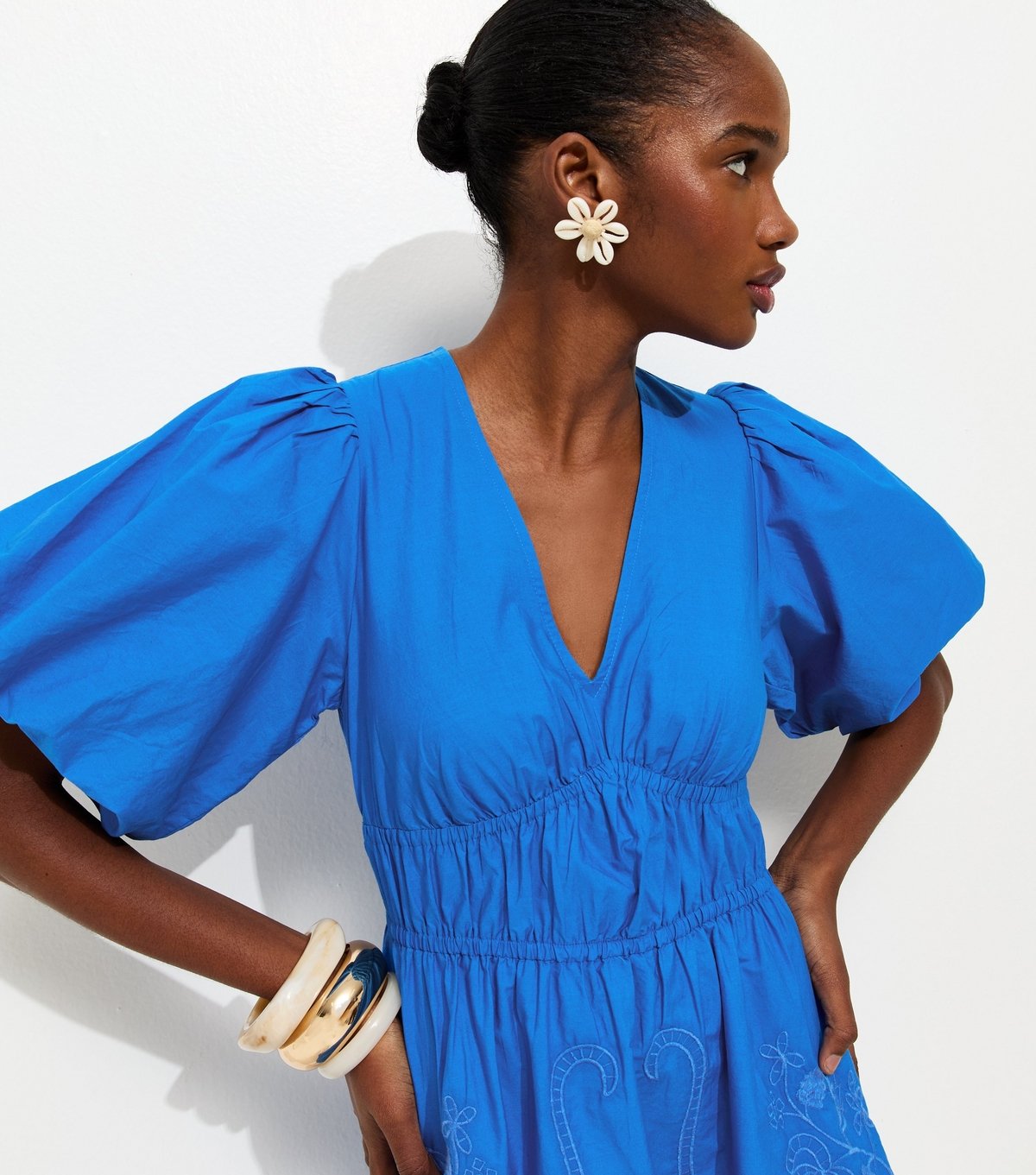 New Look Women's Bright Blue Embroidered Cutwork Mini Dress New Look - 3