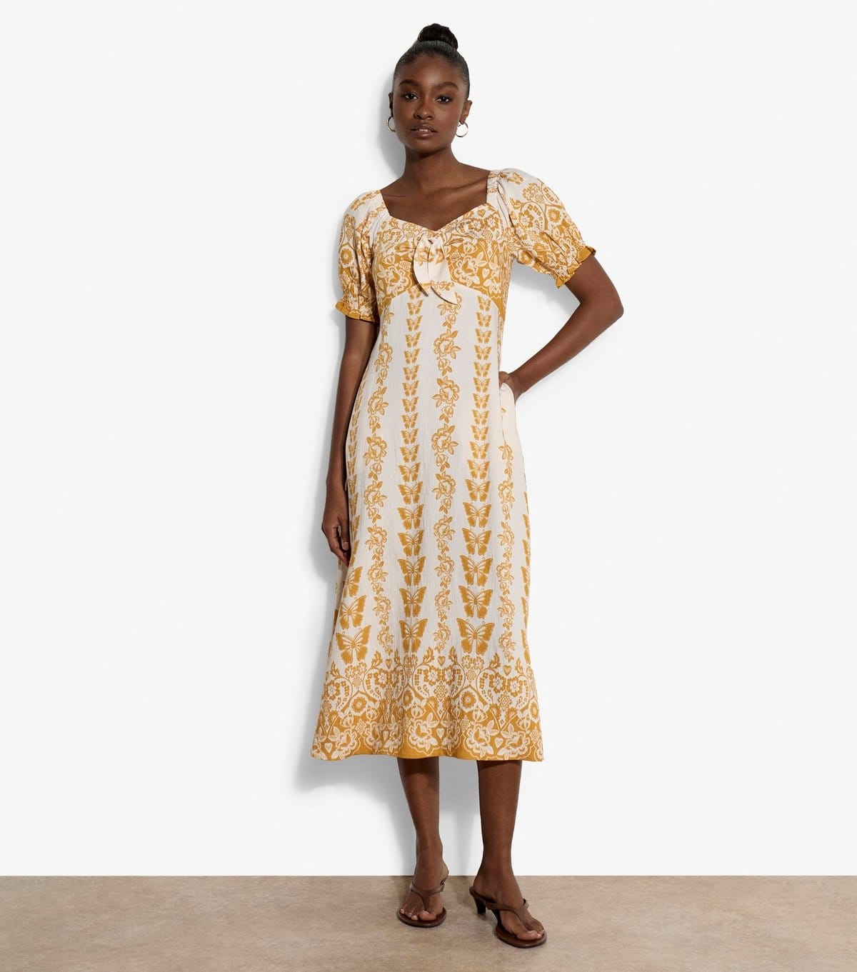 Apricot Women's Yellow Butterfly Print Tie Front Midi Dress Apricot New Look - 1