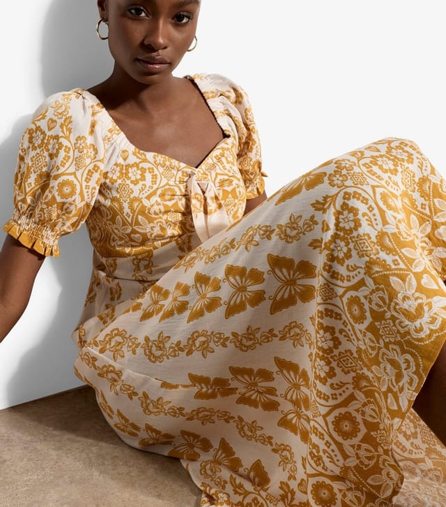 Apricot Women's Yellow Butterfly Print Tie Front Midi Dress Apricot New Look - 2