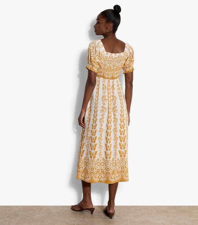 Apricot Women's Yellow Butterfly Print Tie Front Midi Dress Apricot New Look - 3