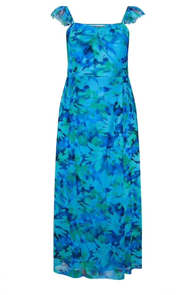 Yours Yours Women's Abstract Keyhole Ruffle Maxi Dress in Bright Blue - 2