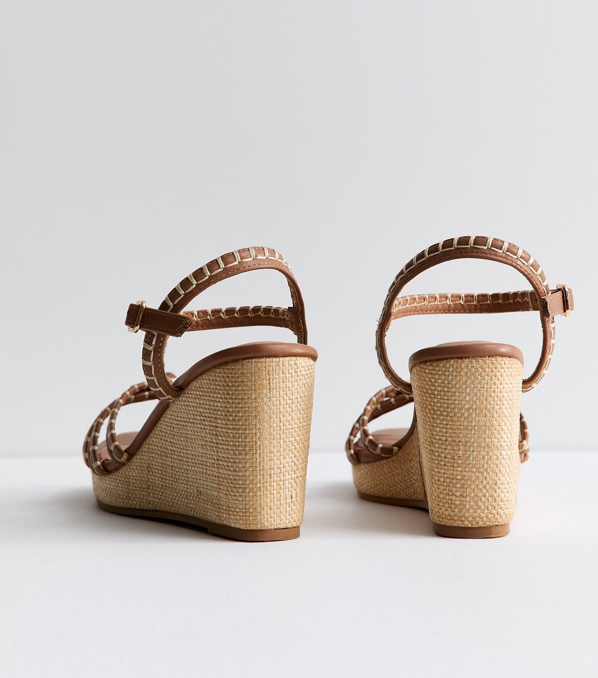 New Look Women's Tan Faux Leather Whipstitch Trim Wedge Sandals Vegan New Look - 4