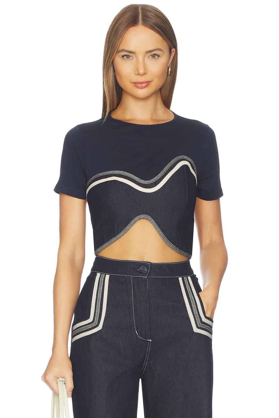 revolve Revolve Navy Crop Top with Cut-Out Detail