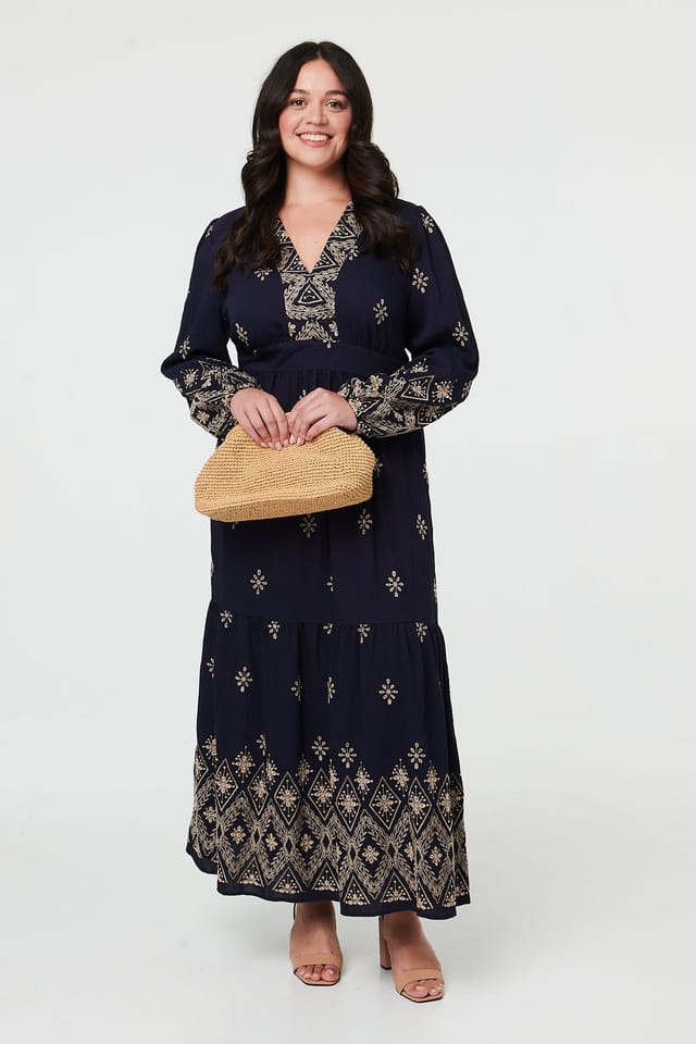 Izabel London Izabel London Women's Curve Border Print V-Neck Maxi Dress - 2