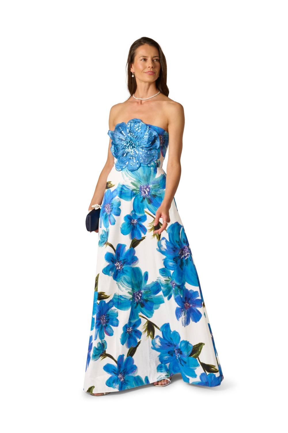 Adrianna Papell Adrianna Papell Women's Bead Dupioni Long Dress in Blue - 2