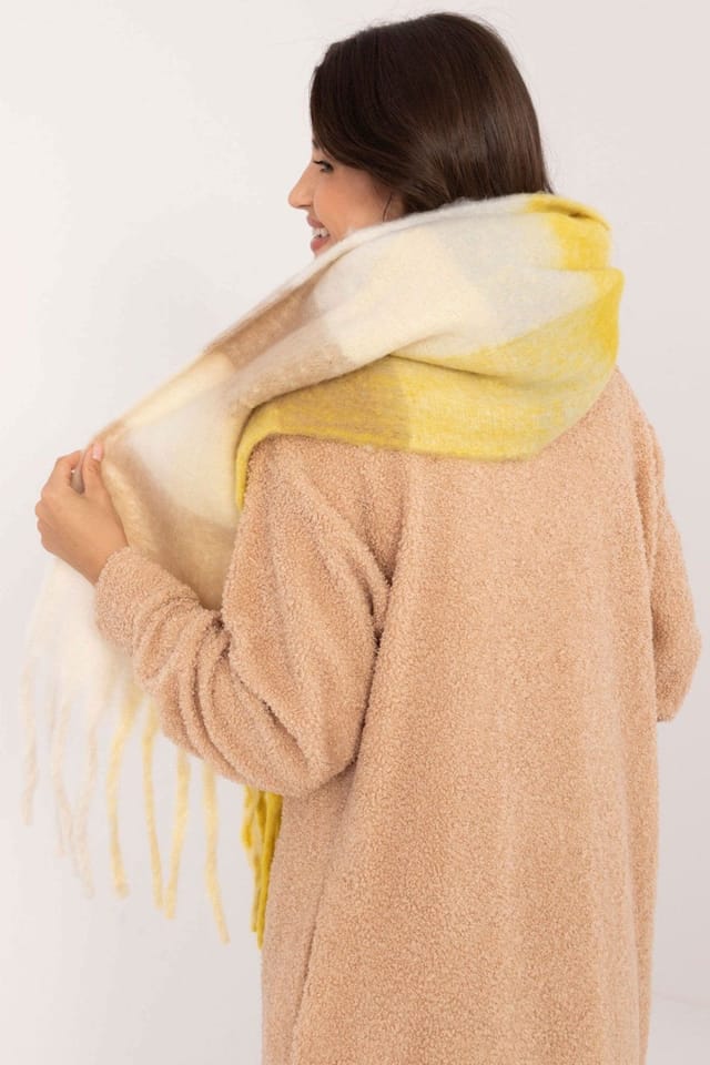 Love Lace Love Lace Women's Elegant Check Polyester Scarf with Tassels for Warm Winter in Yellow - 3