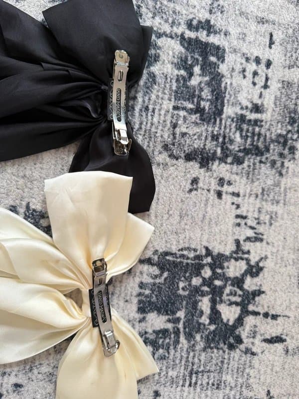 Next Big Bow Hair Clips with Long Silky Satin, Solid Color French Barrette