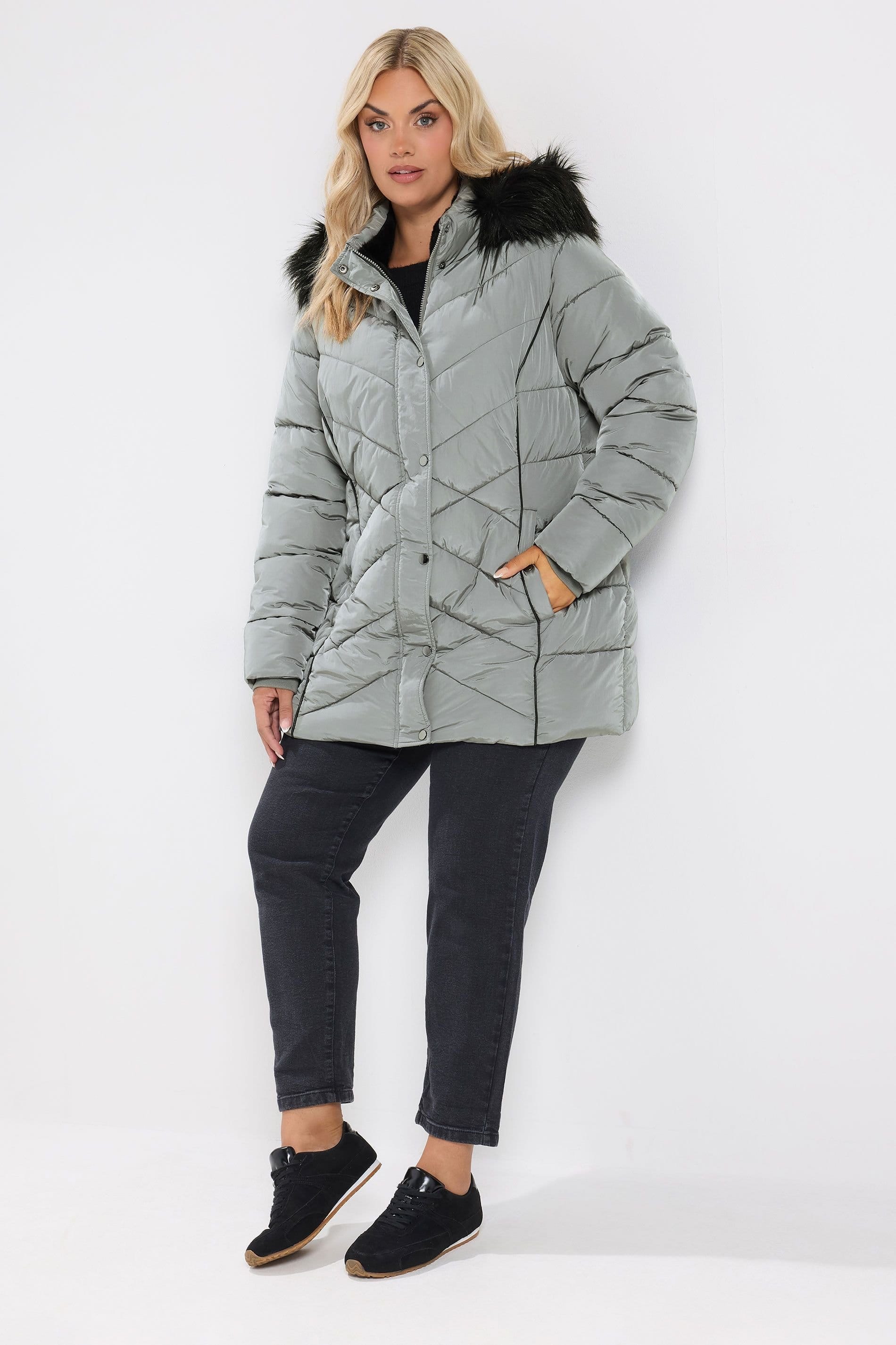 Yours Yours Women's Short Padded Coat in Grey - 4