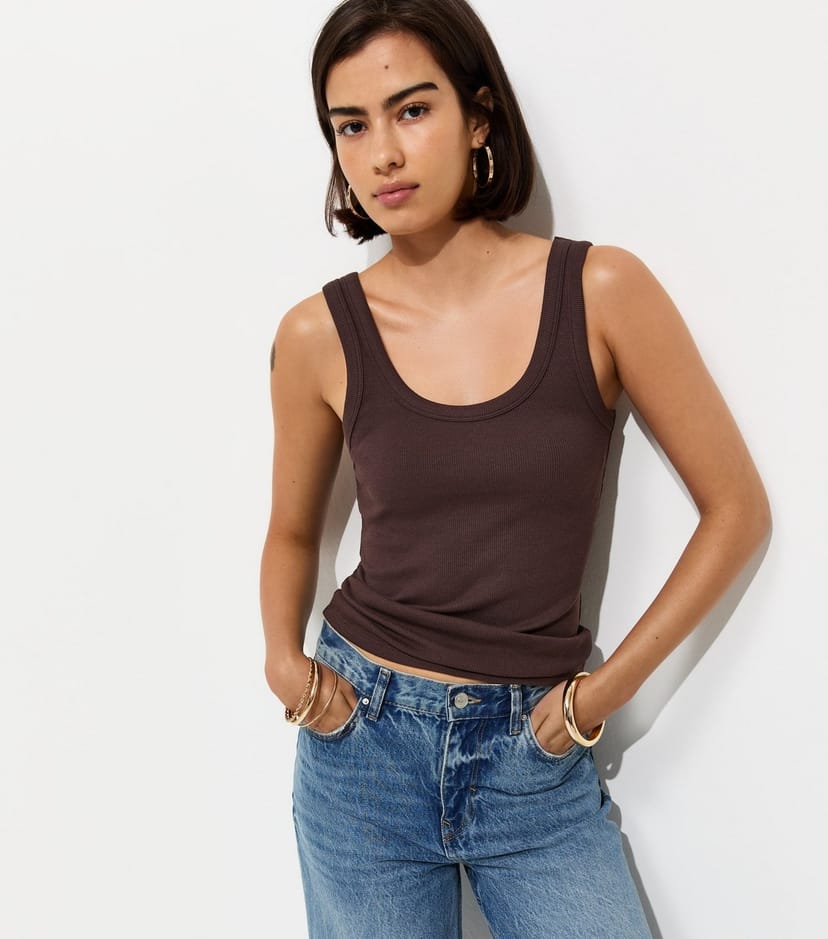 New Look Women's Dark Brown Cotton Rich Scoop Neck Vest Top New Look - 1