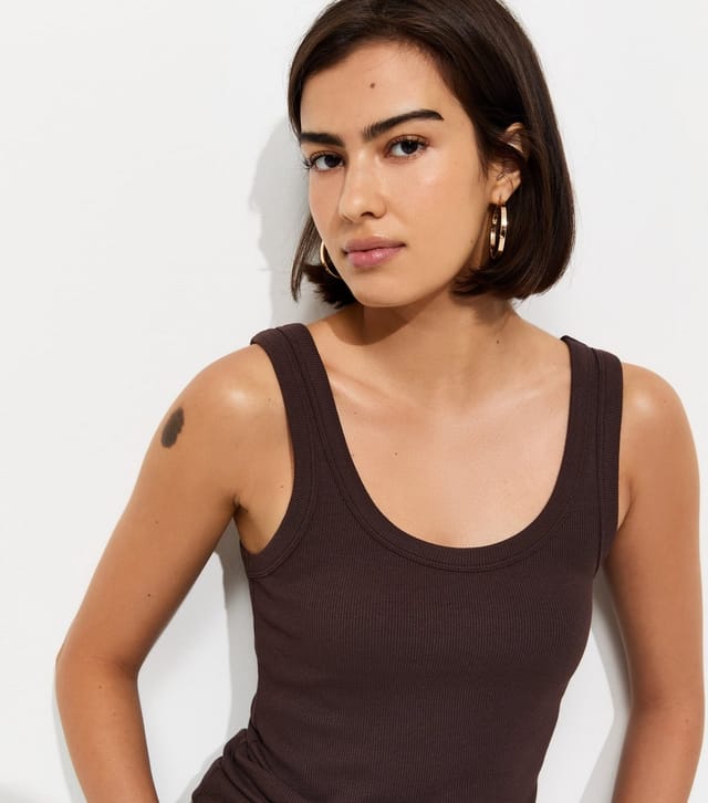 New Look Women's Dark Brown Cotton Rich Scoop Neck Vest Top New Look - 2