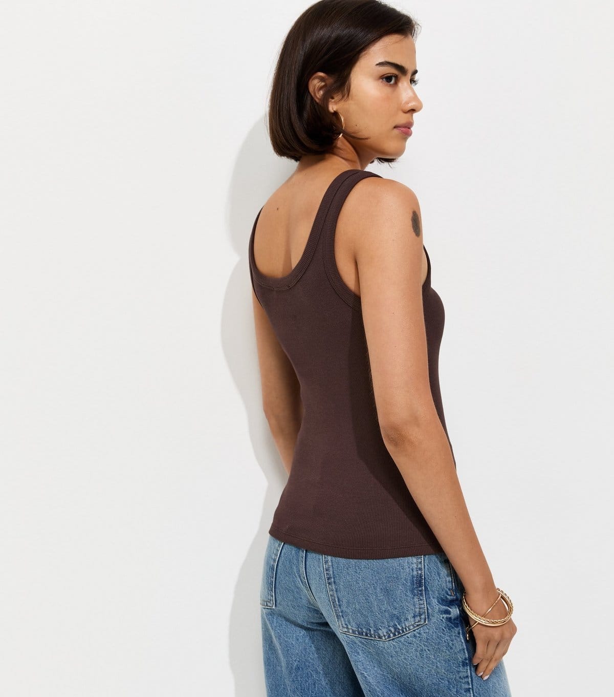 New Look Women's Dark Brown Cotton Rich Scoop Neck Vest Top New Look - 4