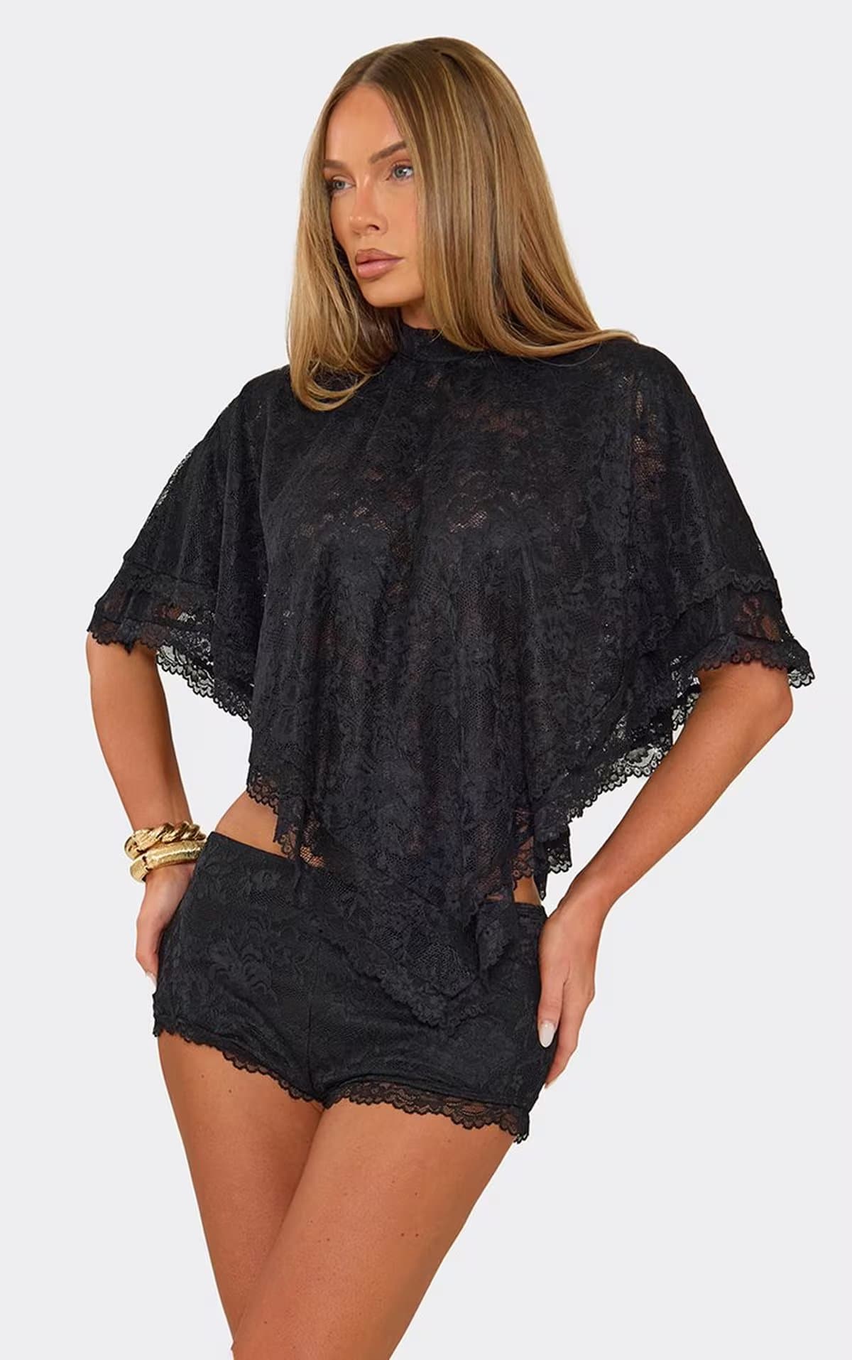 EGO Low Waist Lace Trim Shorts In Black, Women's Size UK 6