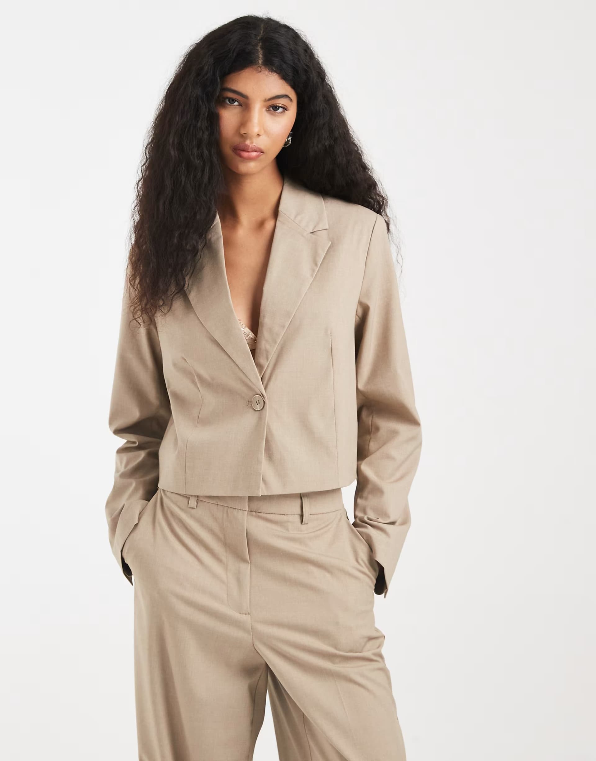 ASOS Pieces tailored short blazer co-ord in beige