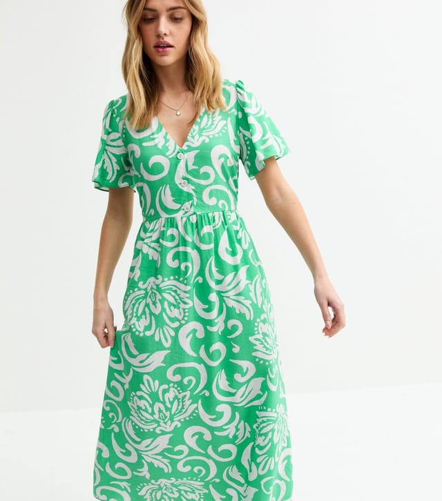New Look Women's Green Pattern Print Buttoned Midi Dress New Look - 3