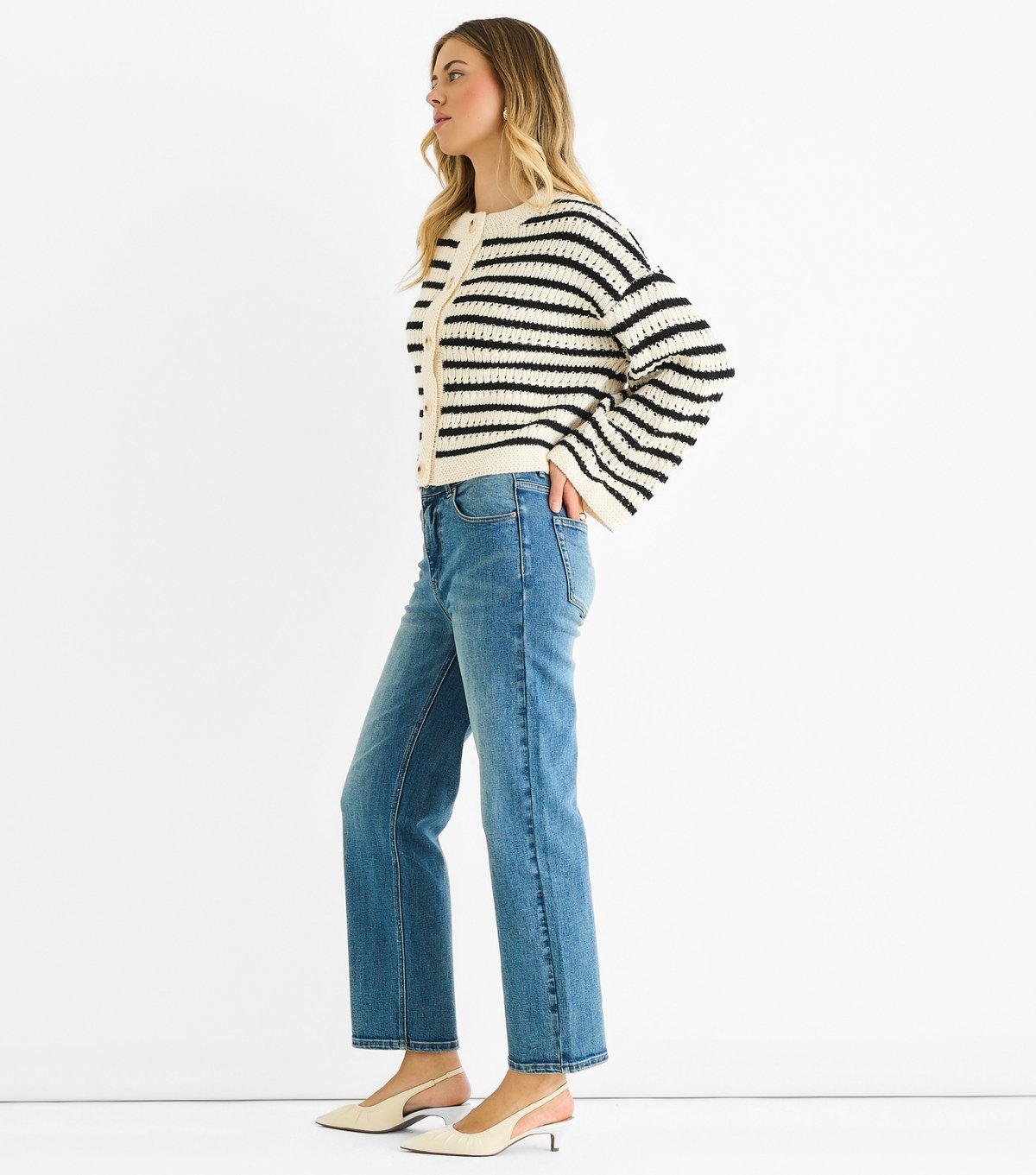 Gini London Women's Cream Striped Textured Cardigan Gini London New Look - 3