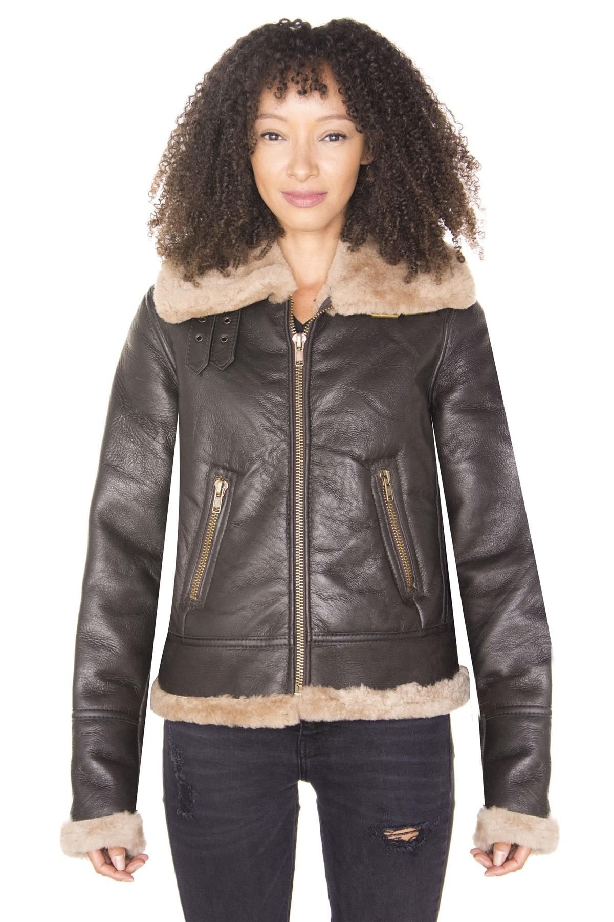 Infinity Leather Infinity Leather Women's B3 Sheepskin Leather Flying Jacket-Portland in Brown - 2