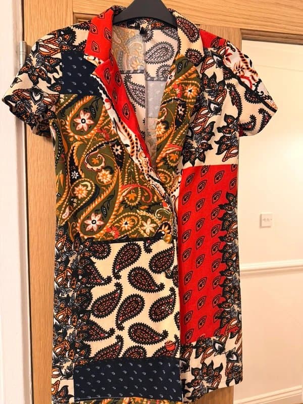 Zara Zara mixed paisley print red floral blazer style mini dress size S