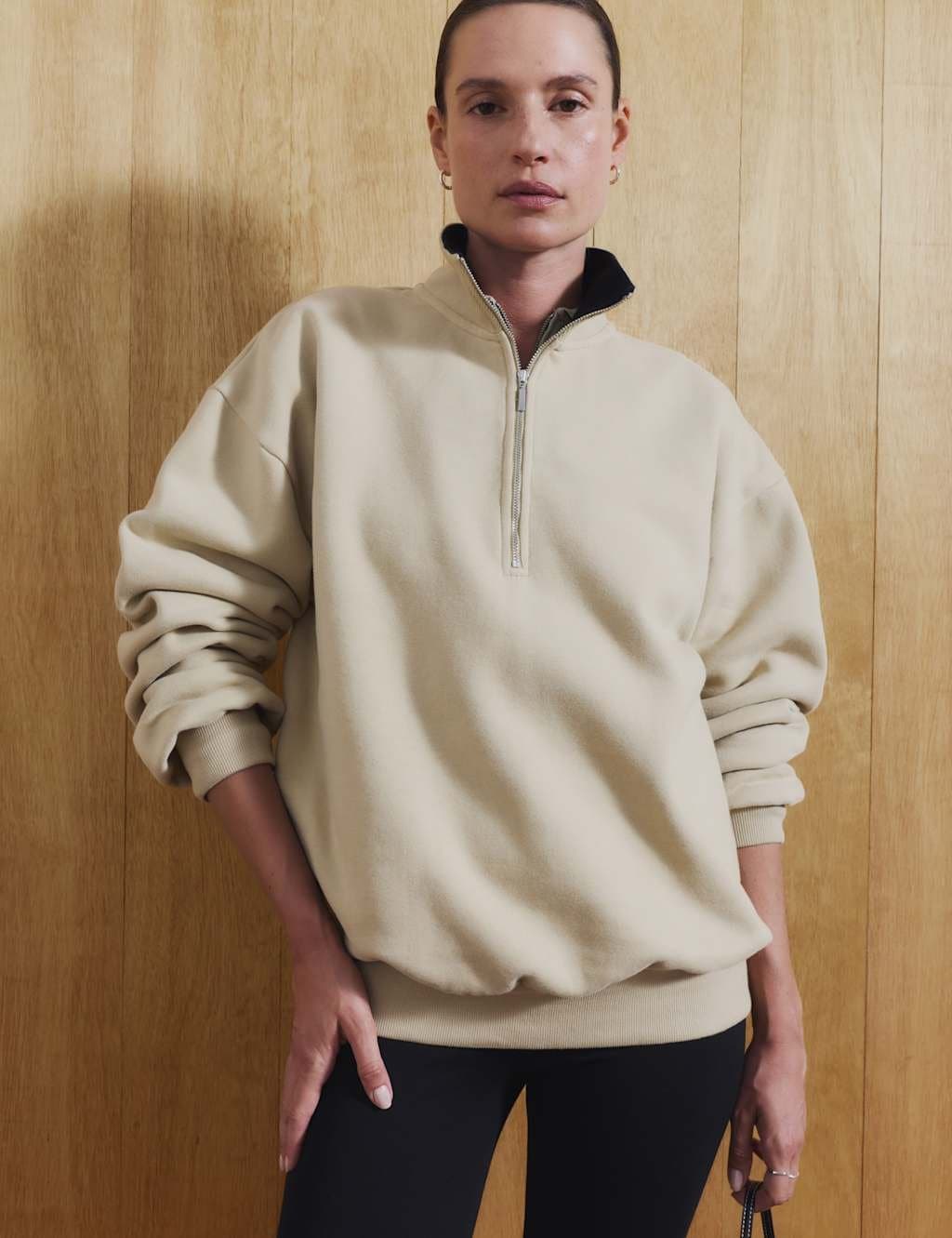 Marks & Spencer M&S Cotton Rich Graphic Half Zip Sweatshirt Neutral