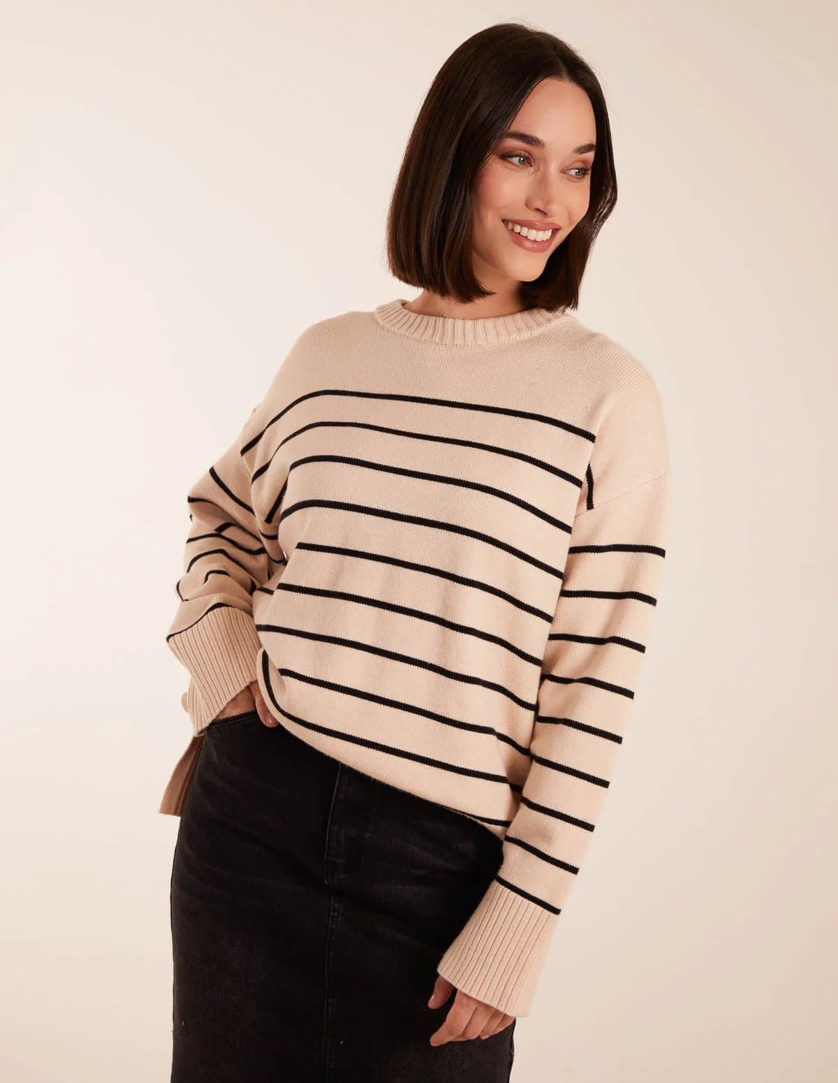 Blue Vanilla Thin Stripe Crew Neck Chunky Jumper