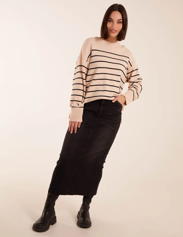 Blue Vanilla Thin Stripe Crew Neck Chunky Jumper - 2