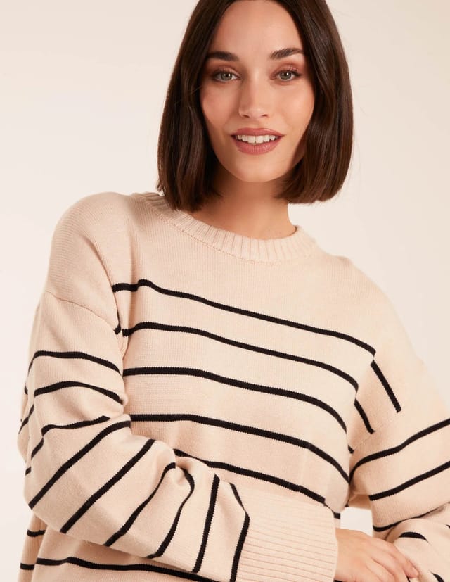 Blue Vanilla Thin Stripe Crew Neck Chunky Jumper - 3