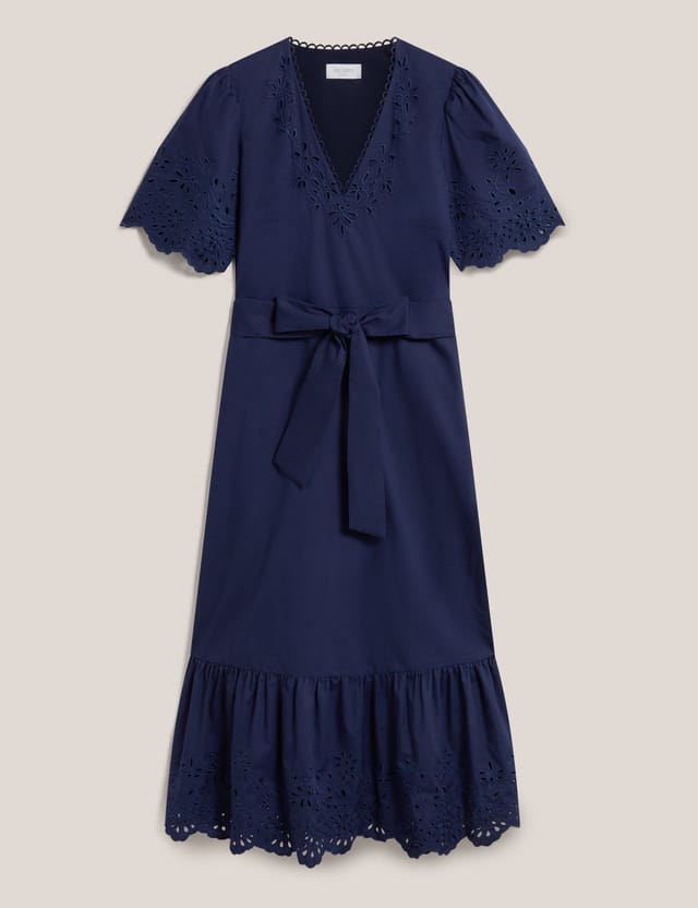 Hobbs London Hobbs London Women's Meghan Broderie Cutwork Midi Dress in Dark Navy - 2