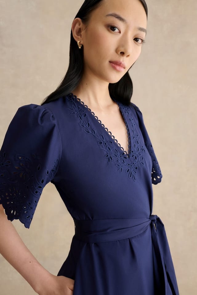 Hobbs London Hobbs London Women's Meghan Broderie Cutwork Midi Dress in Dark Navy - 3