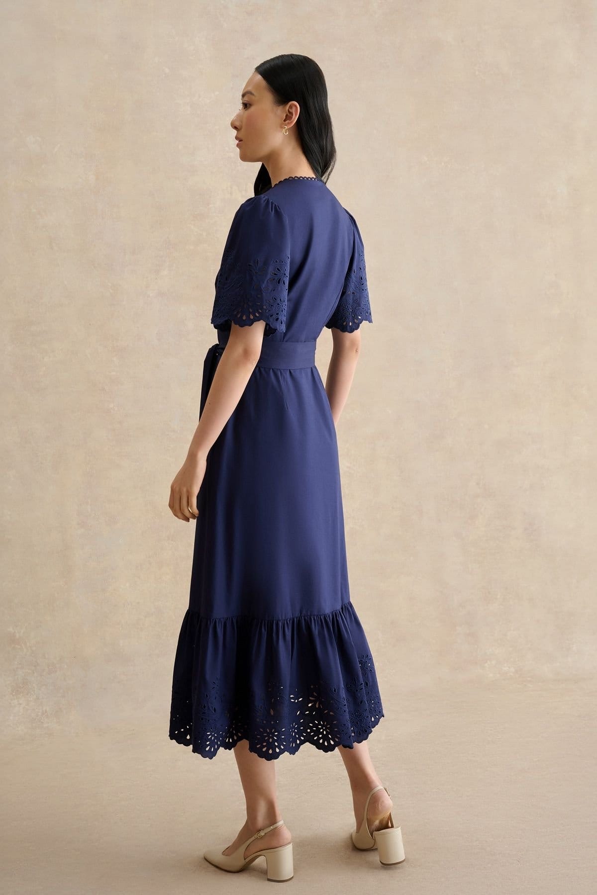 Hobbs London Hobbs London Women's Meghan Broderie Cutwork Midi Dress in Dark Navy - 4