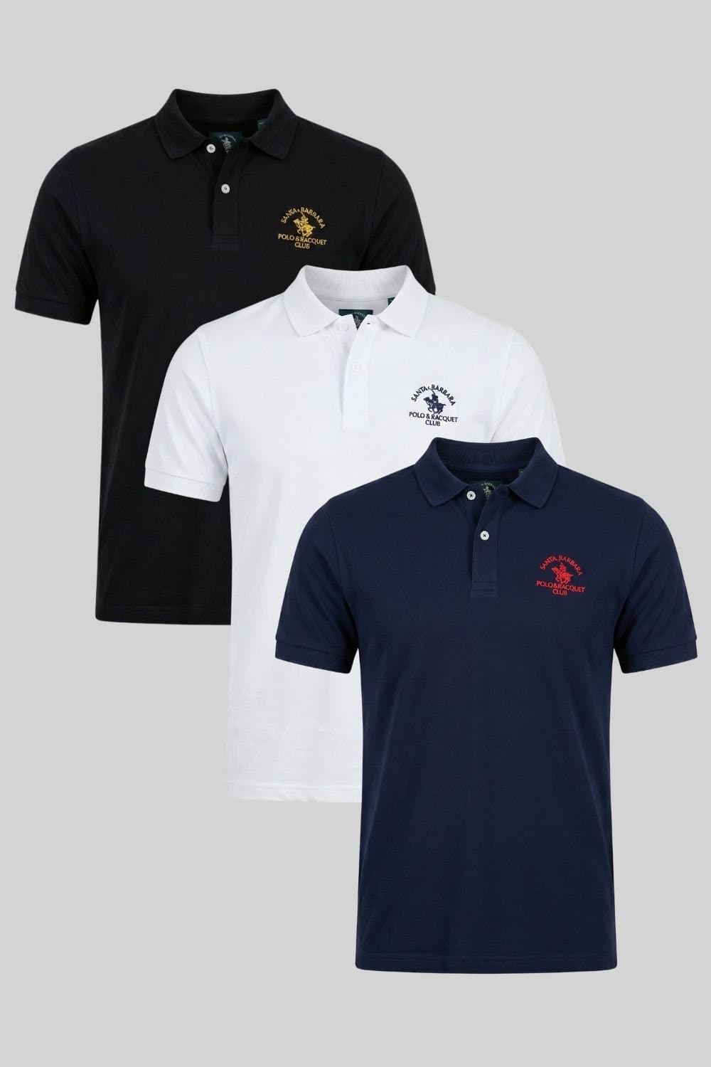 Santa Barbara Polo & Racquet Club Santa Barbara Polo & Racquet Club Men's 3 Pack Cotton Rich Stretch Polo Shirts in Navy