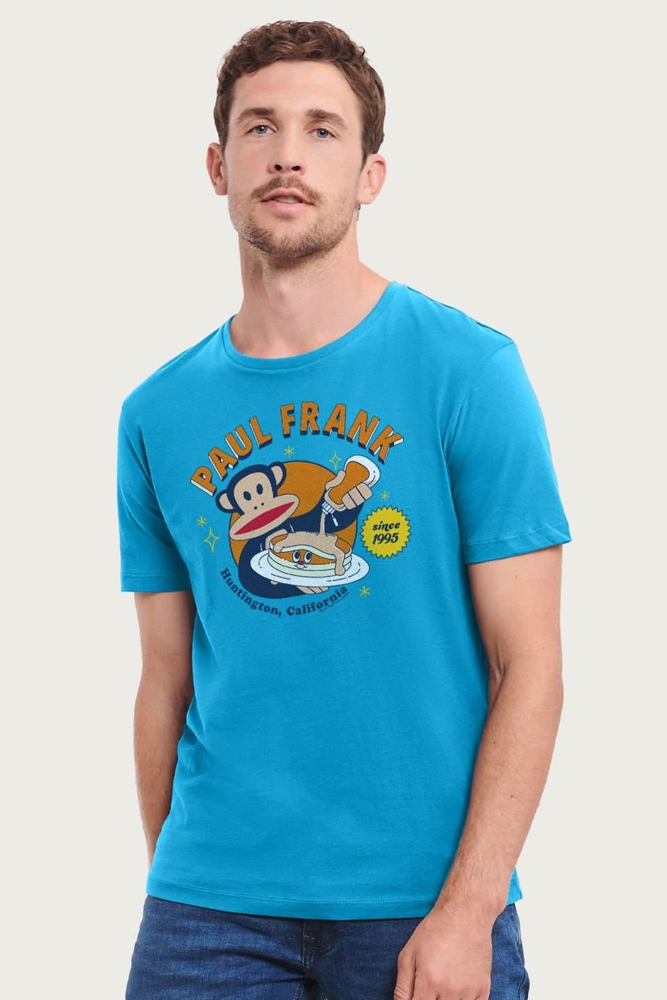 Paul Frank Paul Frank Men's Julius The Monkey Pancakes Huntington California T-Shirt in Mid Blue